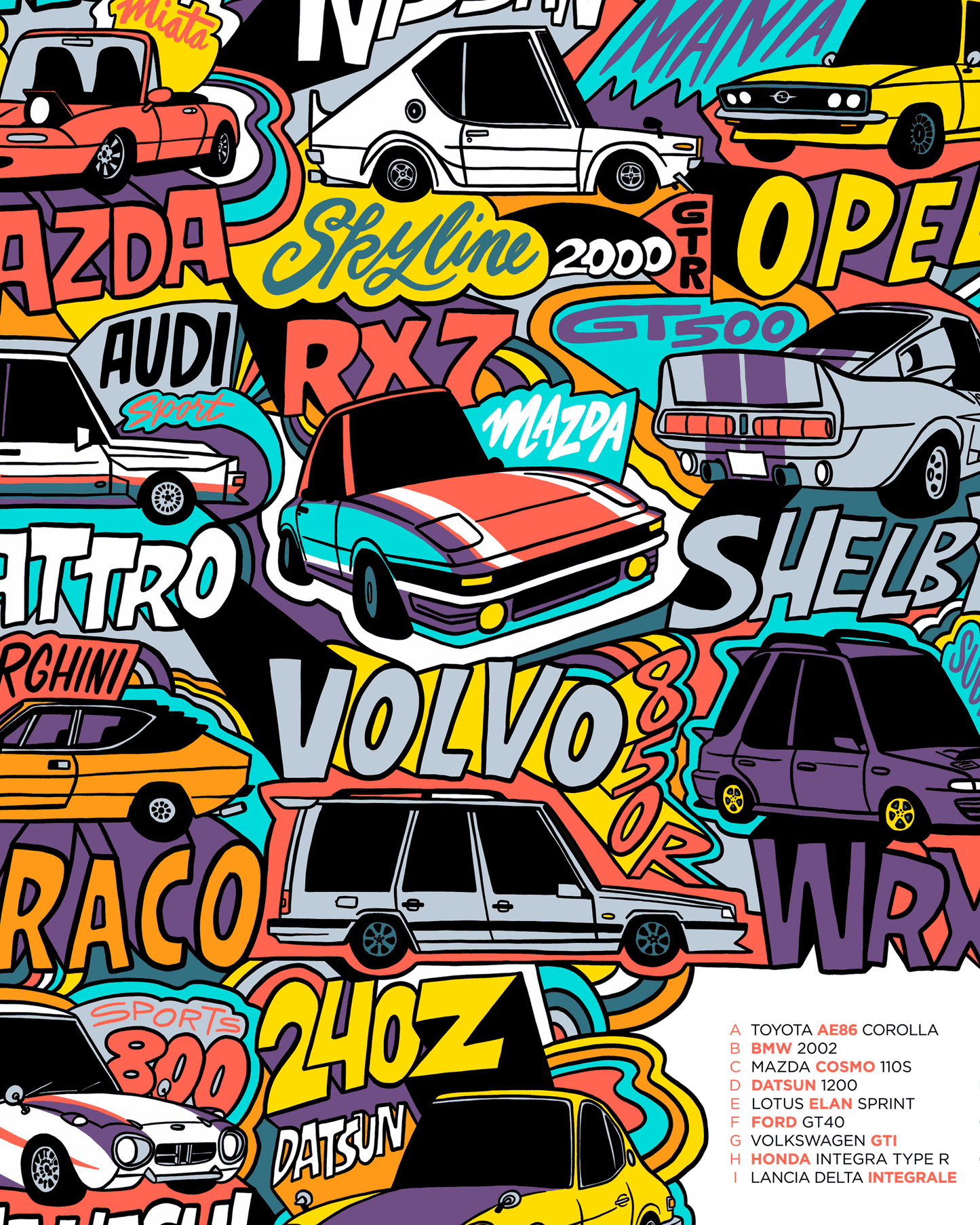 26 Cool Cars Print (24x36)